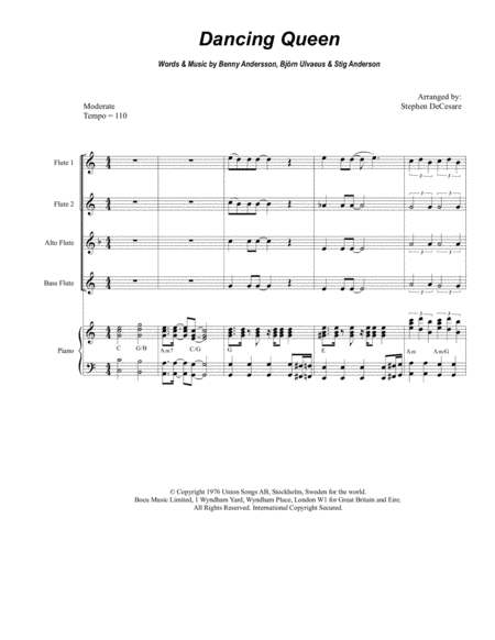 Free Sheet Music Dancing Queen For Flute Choir And Piano