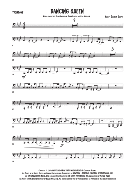 Dancing Queen Trombone Bass Clef Sheet Music