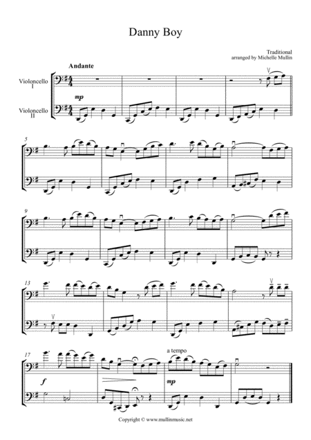 Free Sheet Music Danny Boy Cello Duet