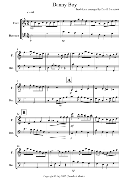 Free Sheet Music Danny Boy For Flute And Bassoon Duet