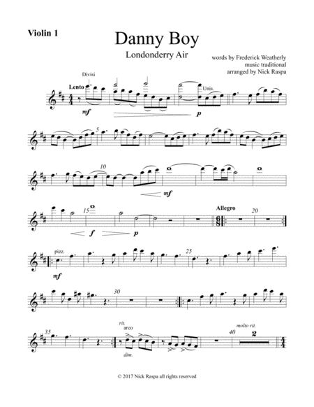 Danny Boy For String Orchestra Violin 1 Part Sheet Music