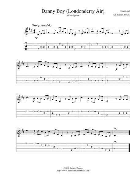 Danny Boy Londonderry Air For Easy Guitar With Tab Sheet Music