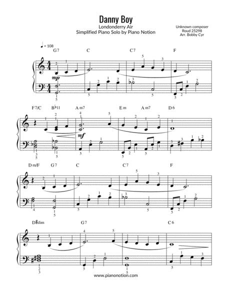 Free Sheet Music Danny Boy Londonderry Air Simplified Piano Solo