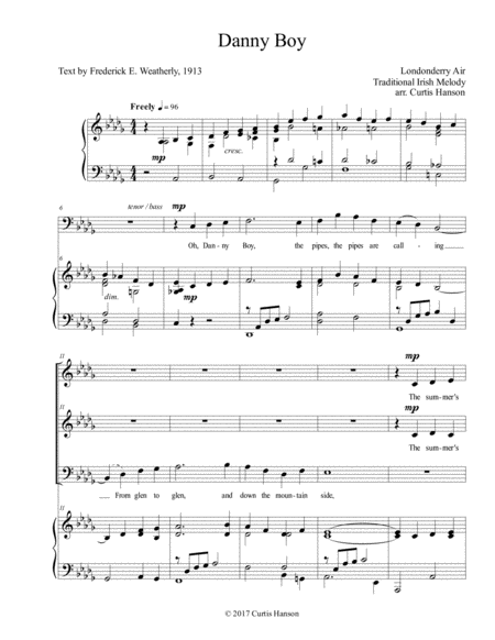 Free Sheet Music Danny Boy Satb