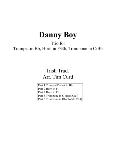 Danny Boy Trio For Trumpet Horn And Trombone Sheet Music