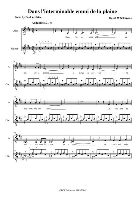 Free Sheet Music Dans L Interminable Ennui De La Plaine Alto And Guitar