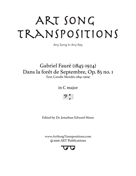 Dans Le Fort De Septembre Op 85 No 1 C Major Bass Clef Sheet Music