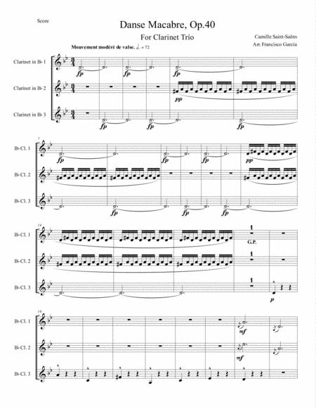 Danse Macabre Camille Saint Sans Arr For Clarinet Trio Sheet Music