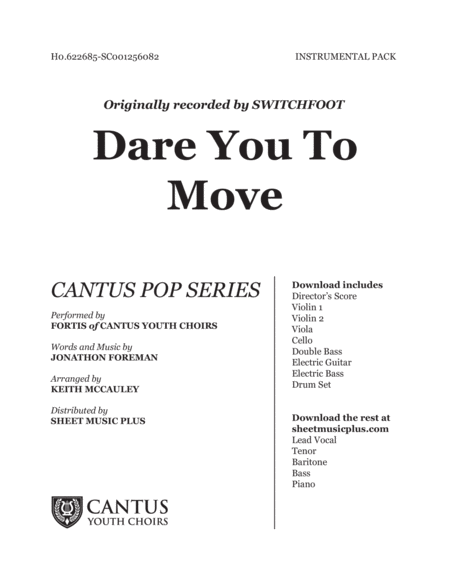 Dare You To Move Instrumental Pack Sheet Music