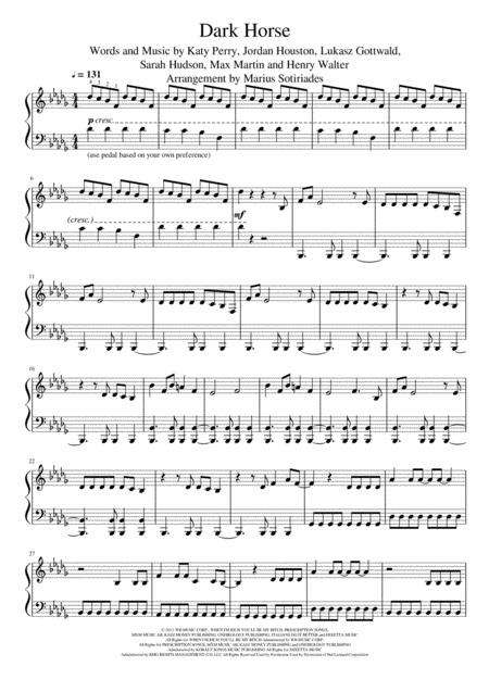 Dark Horse Full Piano Arrangement Sheet Music