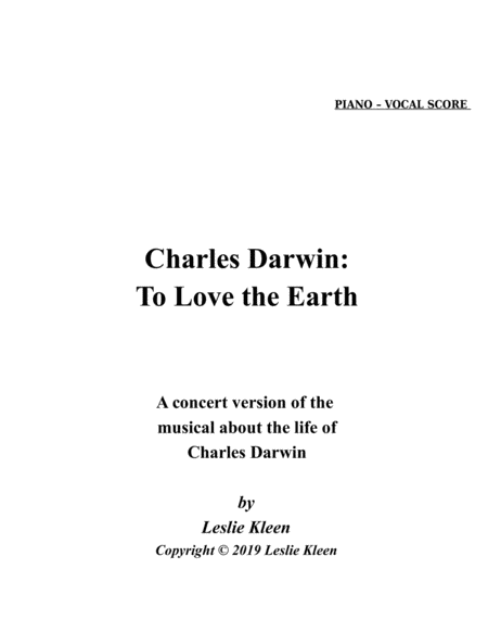 Darwin To Love The Earth A Concert Musical The Piano Vocal Score Sheet Music