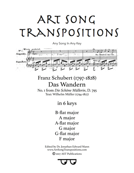 Free Sheet Music Das Wandern D 795 In 6 Keys B Flat A A Flat G G Flat F Major