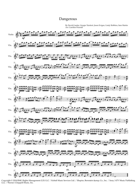 Free Sheet Music David Guetta Dangerous Solo Violin