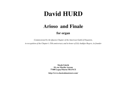 Free Sheet Music David Hurd Arioso And Finale For Organ