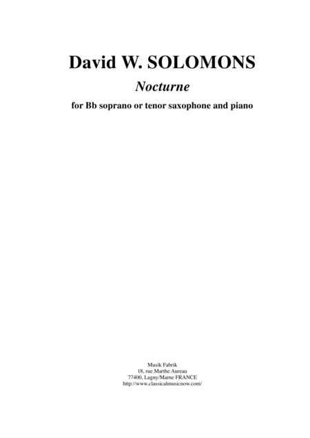 Free Sheet Music David Warin Solomons Nocturne For Bb Soprano Or Tenor Saxophone And Piano