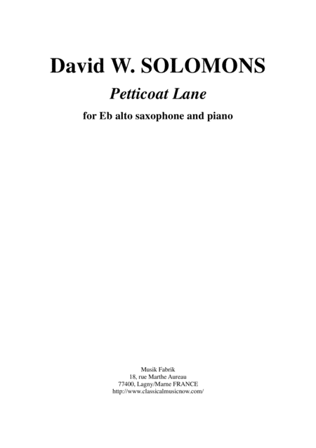 David Warin Solomons Petticoat Lane For Eb Alto Saxophone And Piano Sheet Music