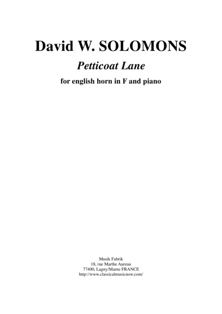 David Warin Solomons Petticoat Lane For English Horn And Piano Sheet Music