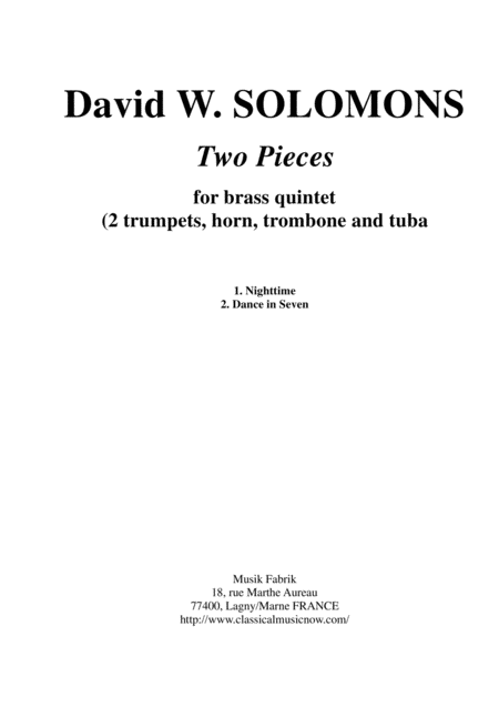 Free Sheet Music David Warin Solomons Two Pieces For Brass Quintet