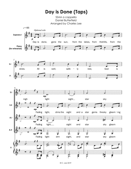 Day Is Done Taps Ssaa A Cappella Sheet Music