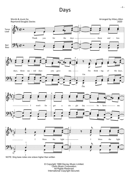 Days Sheet Music