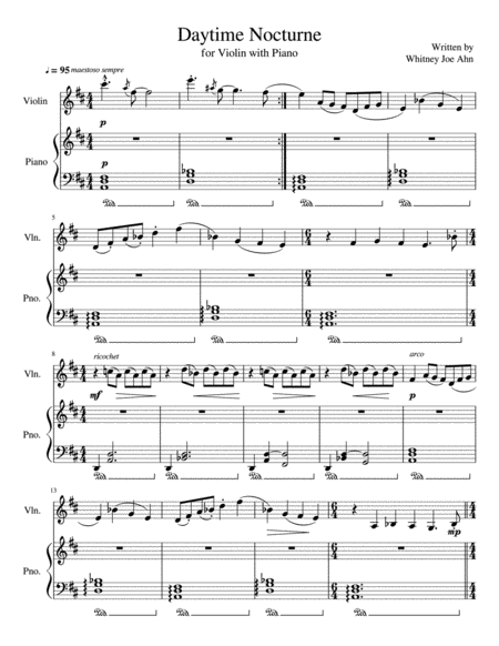 Daytime Nocturne For Solo Violin With Piano Sheet Music