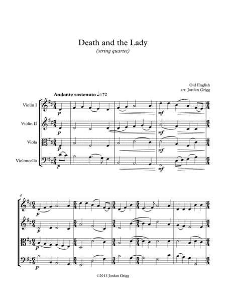 Free Sheet Music Death And The Lady String Quartet