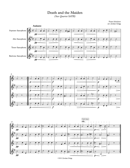 Free Sheet Music Death And The Maiden Sax Quartet Satb