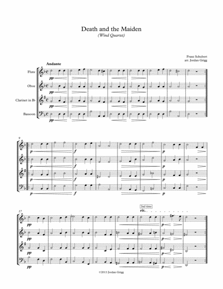 Free Sheet Music Death And The Maiden Wind Quartet