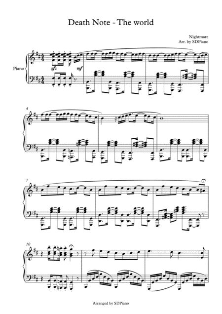 Death Note Opening Theme On Piano The World Sheet Music