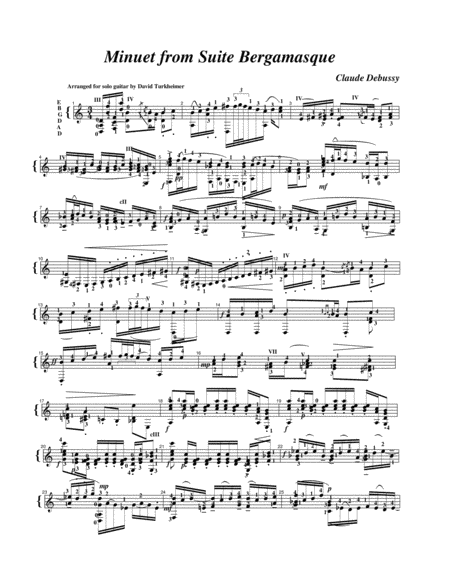 Free Sheet Music Debussy Minuet From Suite Bergamasque For Classical Guitar