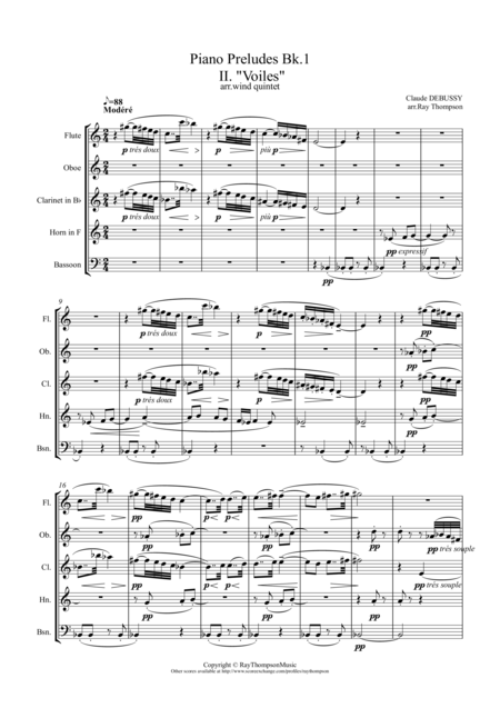 Free Sheet Music Debussy Piano Preludes Bk 1 No 2 Voiles Wind Quintet