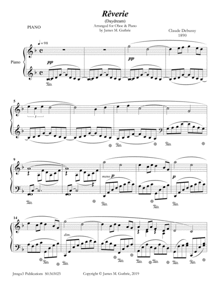 Free Sheet Music Debussy Reverie For Oboe Piano