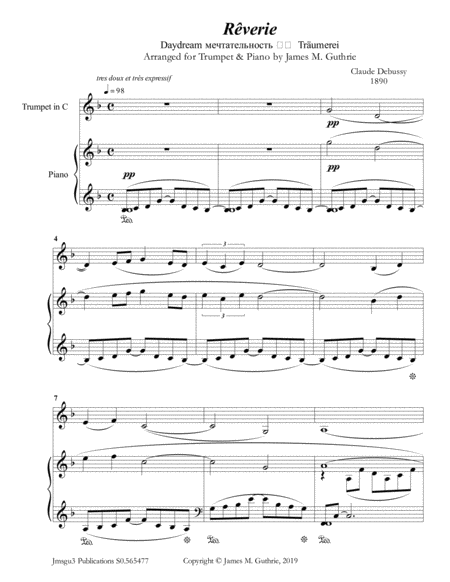 Debussy Reverie For Trumpet Piano Sheet Music