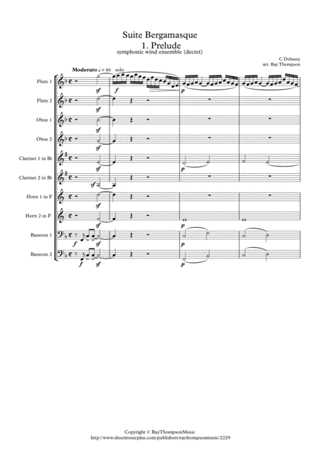 Debussy Suite Bergamasque Mvt 1 Prelude Wind Dectet Sheet Music