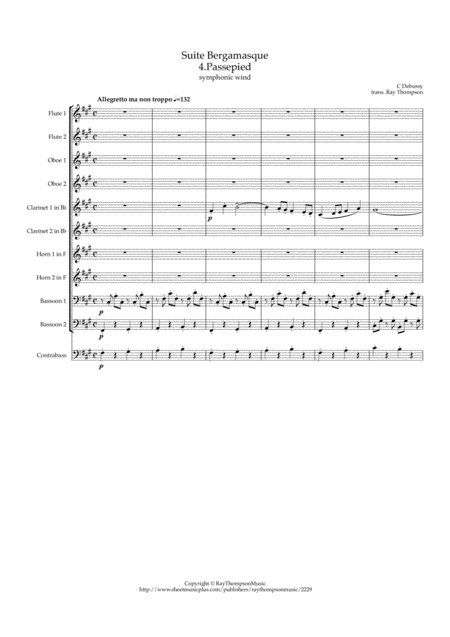 Debussy Suite Bergamasque Mvt 4 Passepied Wind Dectet Bass Sheet Music