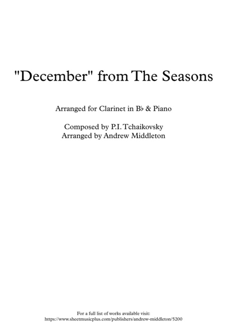 December From The Seasons Arranged For Clarinet And Piano Sheet Music