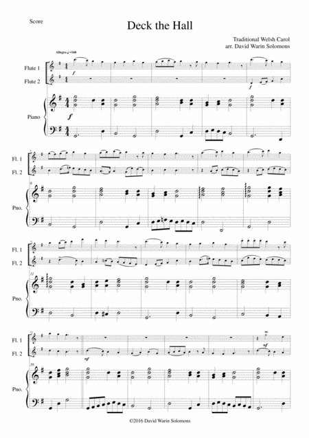 Free Sheet Music Deck The Hall For 2 Flutes And Piano