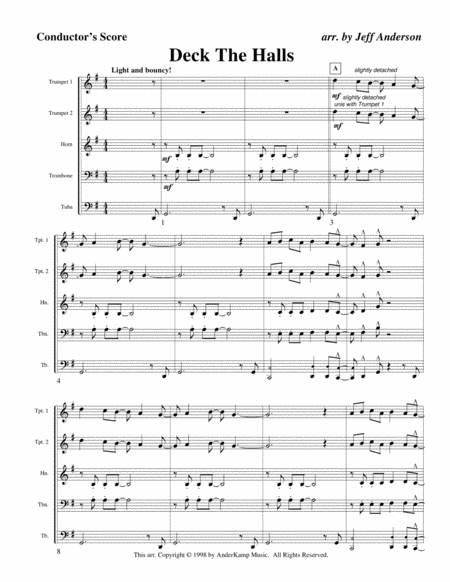 Deck The Hall For Brass Quintet Sheet Music