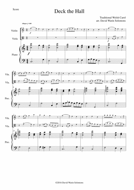 Free Sheet Music Deck The Hall For Violin Viola And Piano