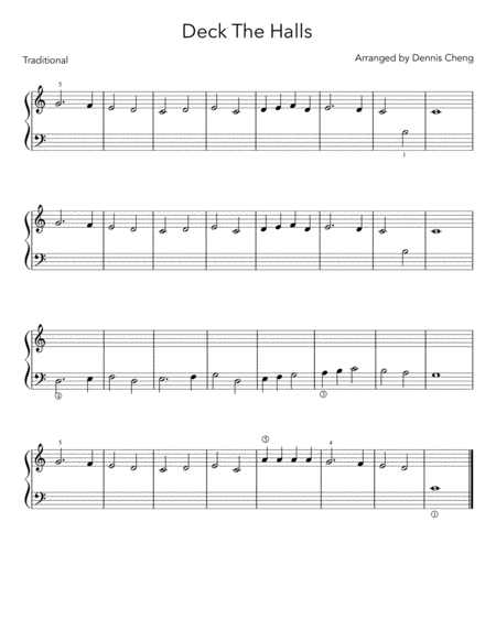 Deck The Halls Easy Beginner Piano Arrangement Sheet Music