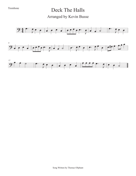 Free Sheet Music Deck The Halls Easy Key Of C Trombone