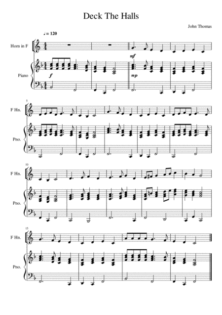 Free Sheet Music Deck The Halls Horn In F Solo