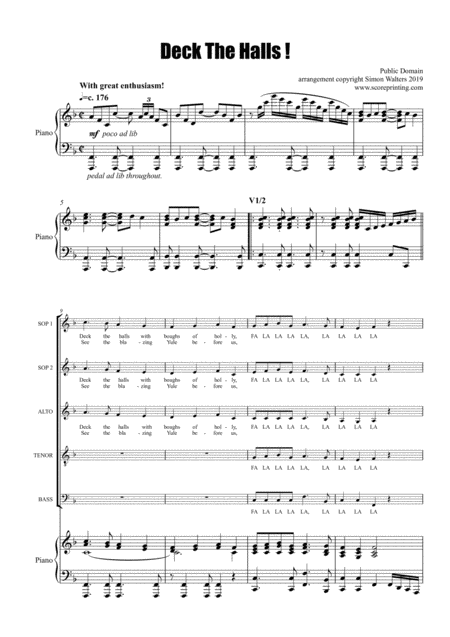 Free Sheet Music Deck The Halls Ssatb With Exciting Piano Arrangement