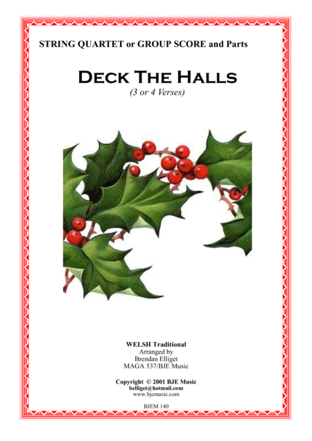 Deck The Halls String Quartet Or Group Score And Parts Pdf Sheet Music