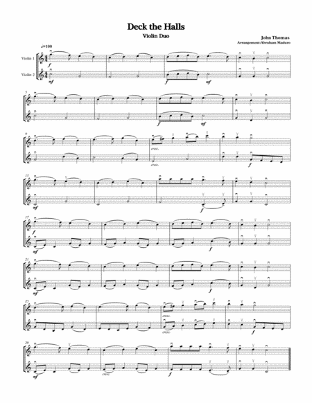 Deck The Halls Violin Duo Sheet Music