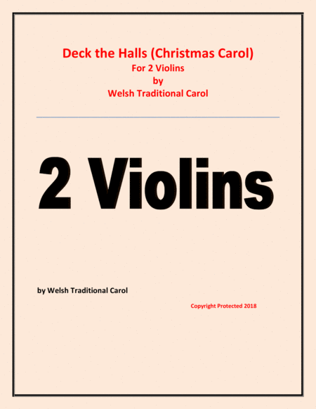 Free Sheet Music Deck The Halls Welsh Traditional Chamber Music 2 Violins Easy Level