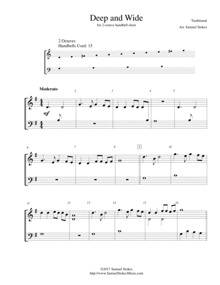 Deep And Wide For 2 Octave Handbell Choir Sheet Music