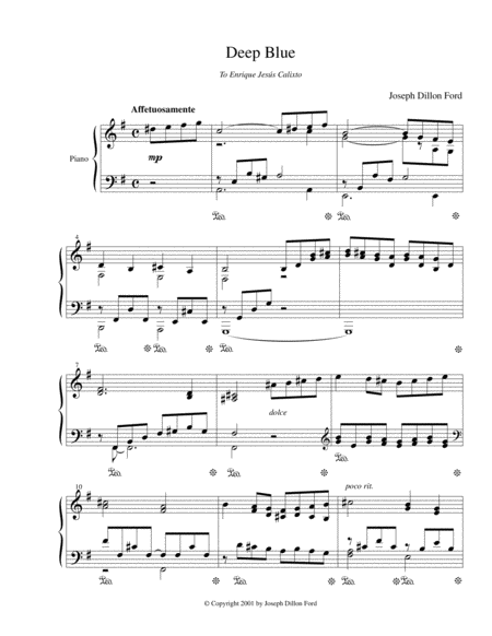 Free Sheet Music Deep Blue For Piano Solo