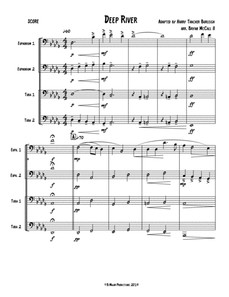 Free Sheet Music Deep River For Tuba Euphonium Ensemble Grade 3