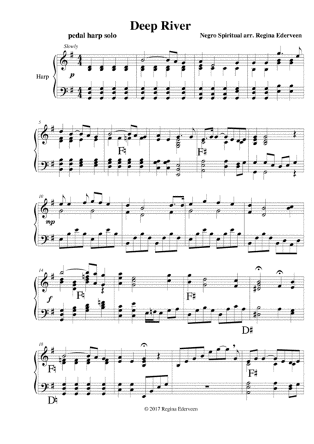 Free Sheet Music Deep River Pedal Harp Solo